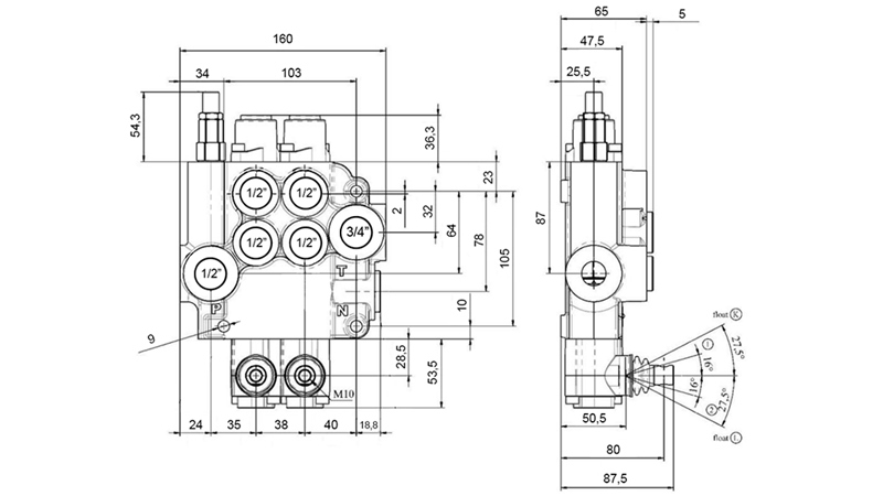 MANUALE VALVOLA IDRAULICA MONOBLOCCO 2xZ80