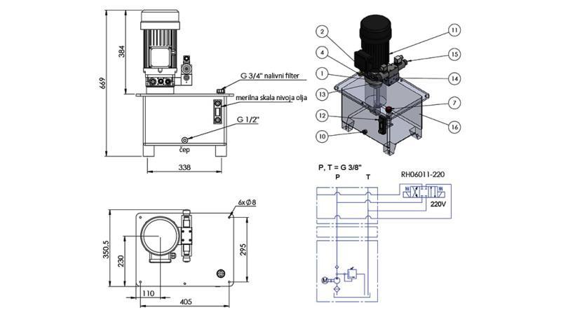 MINI HÜDRAULILINE AGREGAT 380V AC (4 kW) 160 bar - 8 cc - 12 l/min - paak 25 l