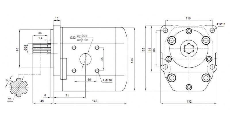HYDRAULIKUS SZIVATTYÚ NSZ 50 - 6 FOGAS 50 CC BAL