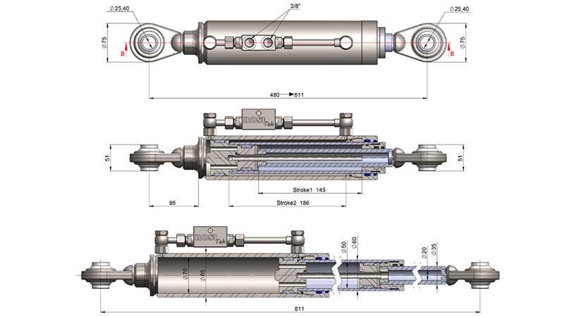 TELESZKÓPOS HIDRAULIKUS FÜGGESZTŐKAR STANDARD - CAT. 2 (45-95 HP) - 480-811 mm (25,4/25,4 mm)