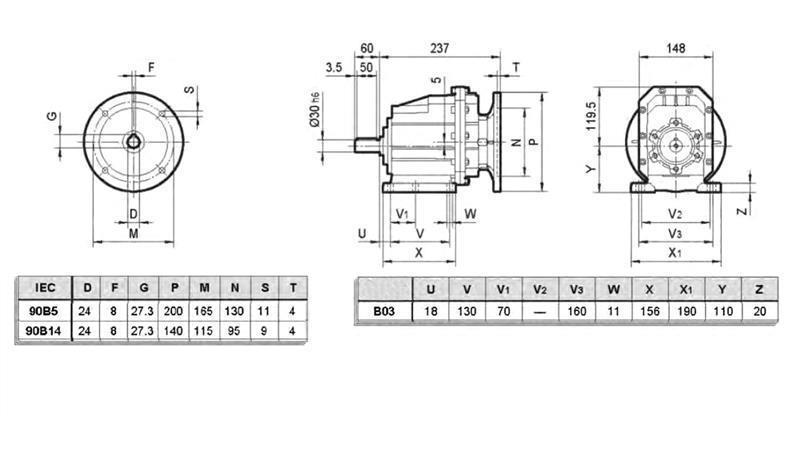 ERC03 REDUKTOR ELEKTROMOS MOTORHOZ MS90 (1.1-1.5kW) ARÁNY 25:1