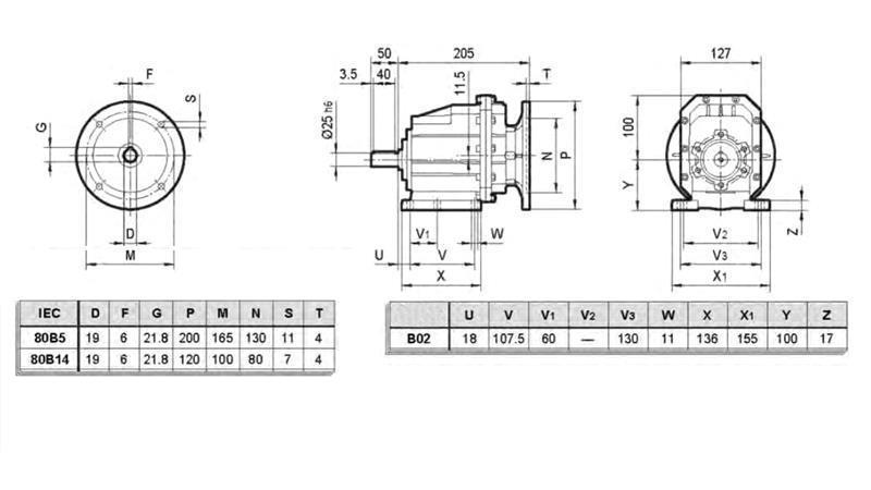 ERC02 REDUKTOR FÖR ELEKTRISK MOTOR MS80 (1.1-1.5kW) FÖRDELNING 24:1