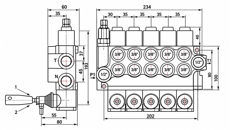 MANUALE VALVOLA IDRAULICA MONOBLOCCO 5xZ50