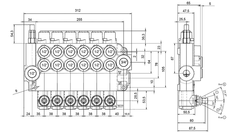 MANUALE VALVOLA IDRAULICA MONOBLOCCO 6xZ80