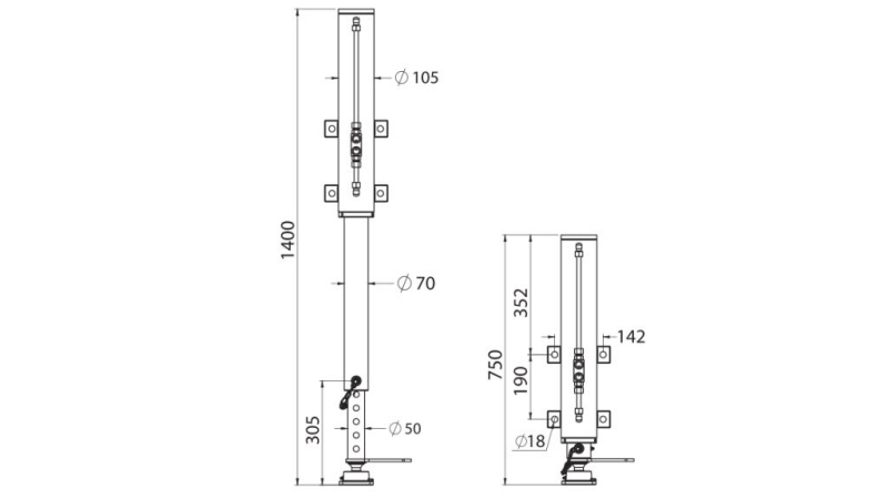 HYDRAULISCHER STUTZFUß DOPPELWIRKEND 500mm - 7.000kg