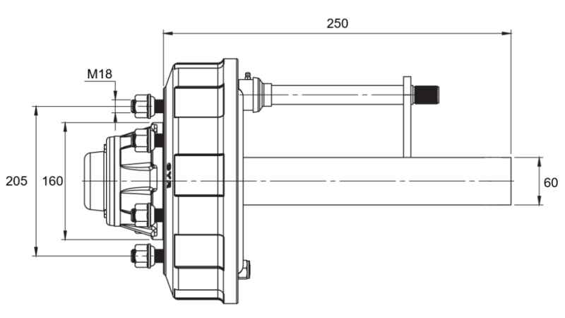 FÉLTENGELY FÉKKEL - 2700 kg (6 CSAVAR) - 250 mm
