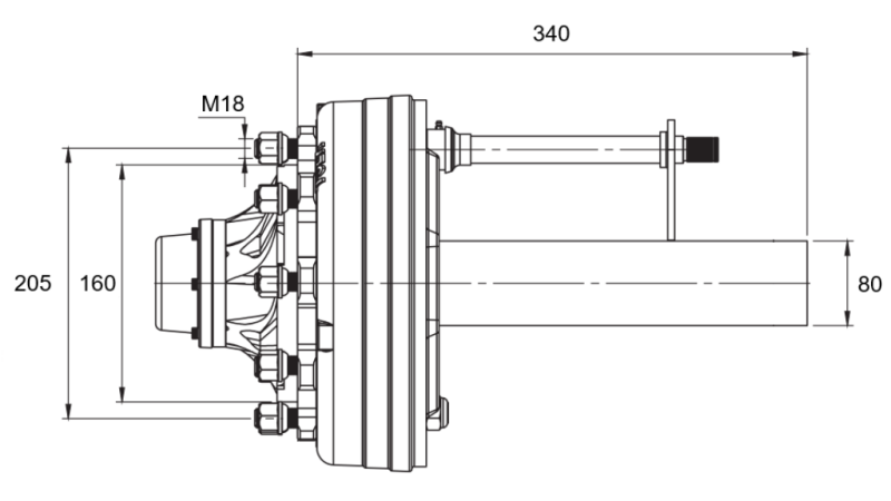 FÉLTENGELY FÉKKEL - 4400 kg (6 CSAVAR) - 340 mm