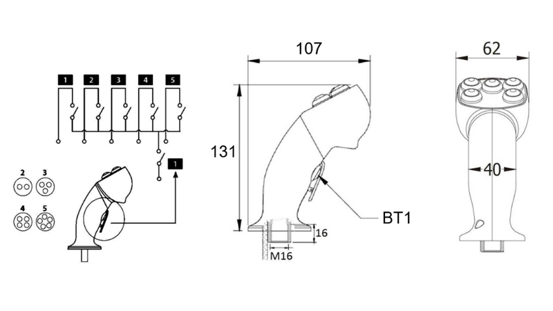 POIGNE DE COMMANDE A DISTANCE  ROSI - 3 BOUTONS + BOUTON SUPPLEMENTAIRE ( NON-PROPORTIONNEL)
