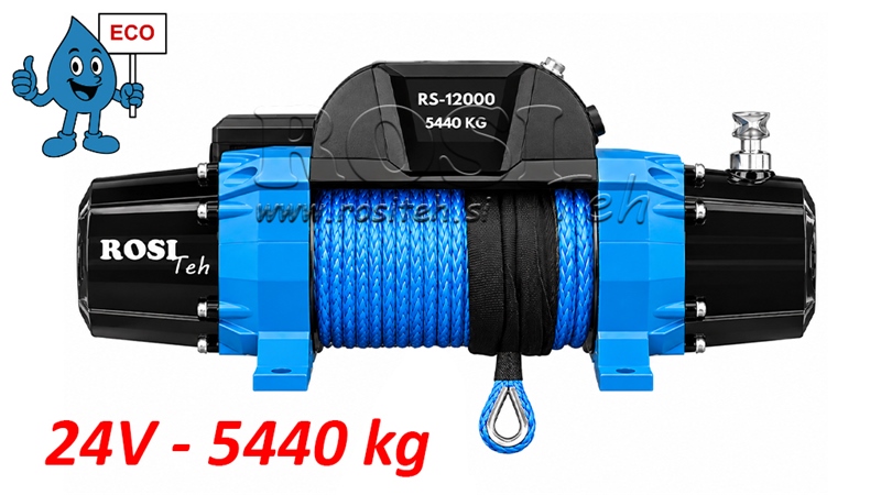 24 V ELEKTROMOS CSÖRLŐ RS-12000 - 5440 kg - SZINTETIKUS KÖTÉL - ECO