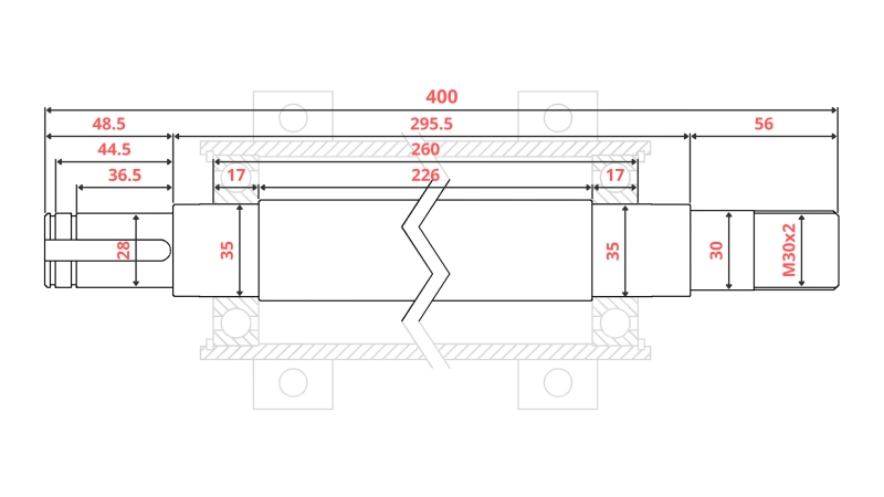 EIXO DE SERRA CIRCULAR DE FERRO FUNDIDO 400MM (ROSCA DIREITA)