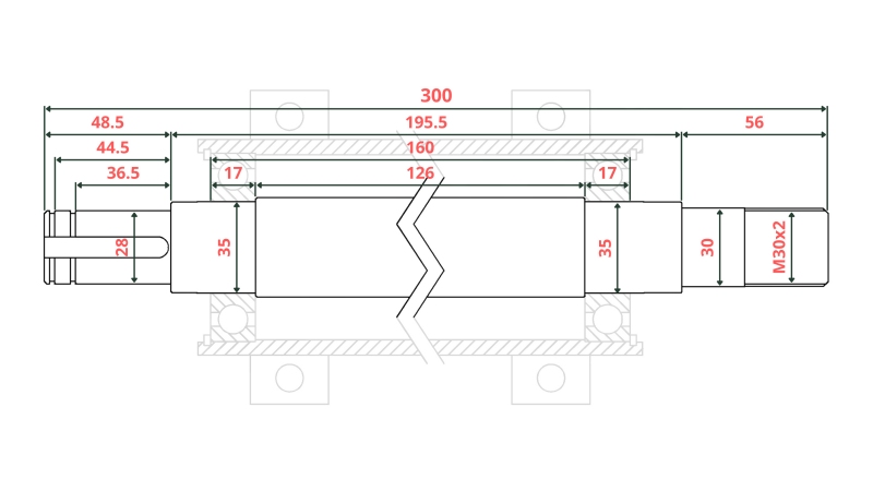 EIXO DE SERRA CIRCULAR DE FERRO FUNDIDO 300MM (ROSCA DIREITA)