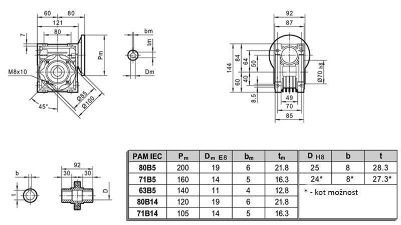 PMRV-50 REDUZIERER FÜR ELEKTROMOTOR MS80 (0.55-0.75kW) VERHÄLTNIS 7.5:1