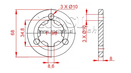 KARDANSKI NASTAVEK S PRIROBNICO 3 LUKNJE IN ZATIČEM 1-3/8 (80 mm)