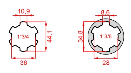 ADATTATORE CARDANICO CON PERNO DA 1-3/8 A 1-3/4 (165 mm)