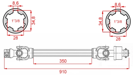 EJE CARDÁN ECO 910mm 30-75HP CON EMBRAGUE DE RUEDA LIBRE