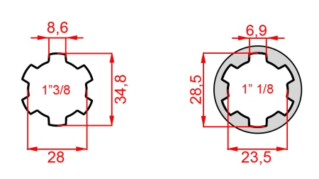 ZAPFWELLENADAPTER VON 1-1/8 AUF 1-3/8 (140 mm)