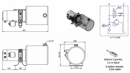 MINI HIDRAULIKUS AGGREGÁTOR 24 V DC - 2,2kW = 2,1cc - 8 lit - egyirányu (fém)