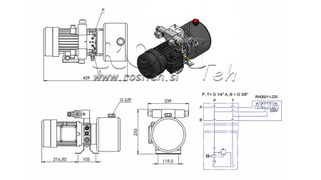 MINI HYDRAULICZNA JEDNOSTKA ZASILAJĄCA 380V AC (0.75 kW) - 3.7 cc - 5.2 lit/min - zbiornik 4 lit
