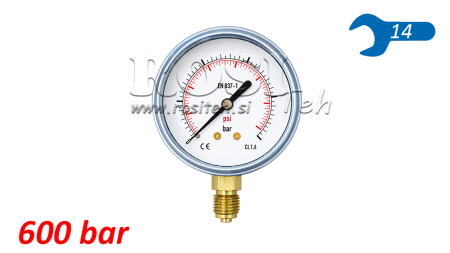 MANOMETER DN63 VERTICAAL 0 - 600 BAR - 1/4