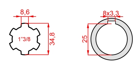 PTO ADAPTER 1-3/8 - HOLE fi 25 mm (145 mm)