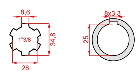 ADATTATORE CARDANICO 1-3/8 - FORO fi 30 mm (145 mm)