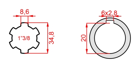P.T.O. АДАПТЕР 1”3/8 - ДУПКА диаметър 20mm