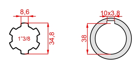 КАРДАНЕН АДАПТЕР 1-3/8 - ОТВОР fi 38 mm (160 mm)