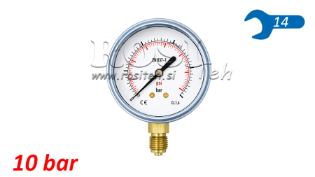 MANOMETER DN63 VERTICAAL 0 - 10 BAR - 1/4