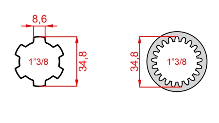 KARDÁN ADAPTER 1-3/8 (21 BORDÁS)-RŐL 1-3/8-RA (150 mm)