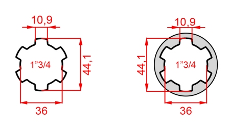ZAPFWELLENADAPTER VON 1-3/4 AUF 1-3/4 (165 mm)