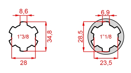 ADATTATORE CARDANICO ADATTATORE DA 1-1/8 A 1-3/8 (76 mm)