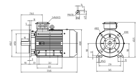 18,5kW-ELEKTRO MOTOR Y3 180M-4_1470 okr 3Faz nogice+prirubnica-B3B5
