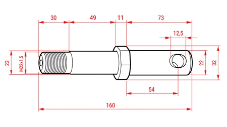 ČAP SPODNÉHO ZÁVESU fi22mm PREDĹŽENÝ ZÁVIT M22x1,5