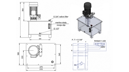 MINI JEDNOSTKA ZASILAJĄCA HYDRAULICZNIE 380V AC (4 kW) - 8 cc - 12 lit/min - zbiornik 40 lit