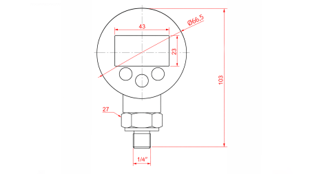 DIGITÁLIS NYOMÁSMÉRŐ DN63 VERTICAL 0 – 600 BAR ¼ 