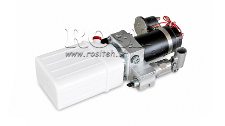 UNITÉ HYDRAULIQUE MINI 12V CC - 0.8KW = 0.5CC - 1.5 LITRES - ASSEMBLAGE À ACTION UNIQUE (PVC) AVEC POMPE MANUELLE