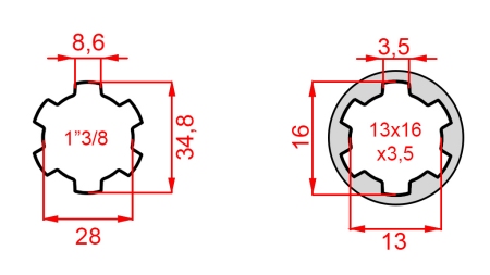KARDÁN ADAPTER 13x16x3,5 (6 BORDÁS)-RŐL 1-3/8-RA (120 mm)