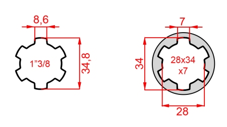 KARDÁN ADAPTER 28x34x7 (6 BORDÁS)-RŐL 1-3/8-RA (145 mm)