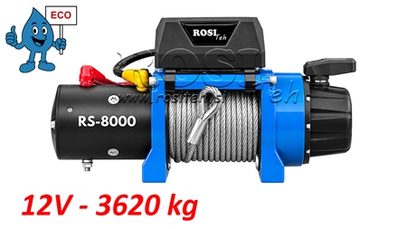12 V ELEKTROMOS CSÖRLŐ RS-8000 - 3620 KG - ACÉLSODRONY KÖTÉL - ECO