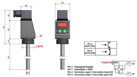 TERMOSTAT Z WYŚWIETLACZEM XT51V 0-100°C l-50mm