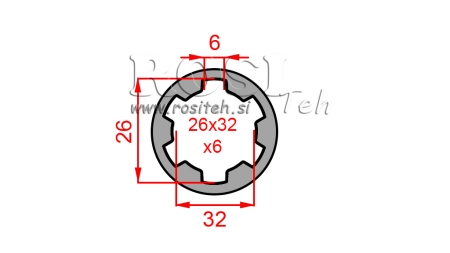 KARDÁN ADAPTER PERSELY 26x32x6 (6 BORDÁS) (60 mm)
