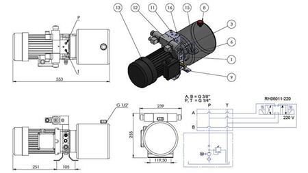 MINI HYDRAULIKUS AGGREGÁTUM 380V AC (1.5 kW) - 5.8 cc - 8.2 lit/min - tartály 6 lit