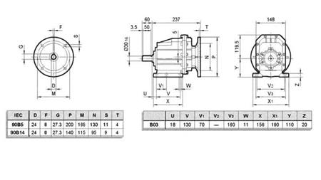 ERC03 REDUKTOR ELEKTROMOS MOTORHOZ MS90 (1.1-1.5kW) ARÁNY 25:1