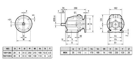 ERC04 REDUCER VOOR ELEKTRISCHE MOTOR MS100 (2.2-3-4kW) VERHOUDING 25:1