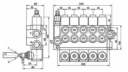 MANUALE VALVOLA IDRAULICA MONOBLOCCO 5xZ50