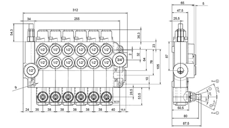 MANUALE VALVOLA IDRAULICA MONOBLOCCO 6xZ80