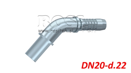 HIDRAULIKUS CSŐÁTMENETI KÖNYÖK CSATLAKOZÓ 45° DN20-d.22