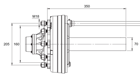 HALVAKSEL MED BREMSER - 3600 kg (6 SKRUER) - 350 mm