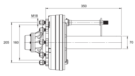 FÉLTENGELY FÉKKEL - 3600 kg (6 CSAVAR) - 250 mm