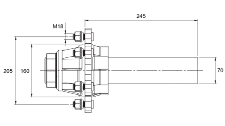FÉLTENGELY FÉK NÉLKÜL - 3600 kg (6 CSAVAR) - 245 mm